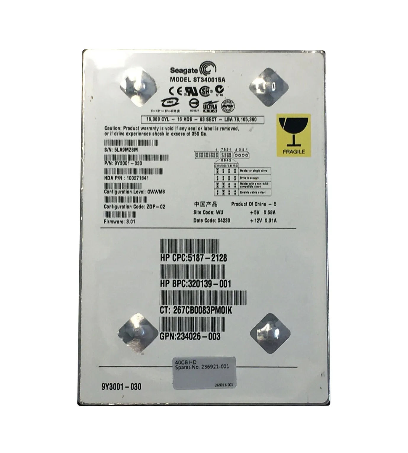 269918-001 - HP 40GB 7200RPM IDE/ATA 3.5-Inch Hard Drive