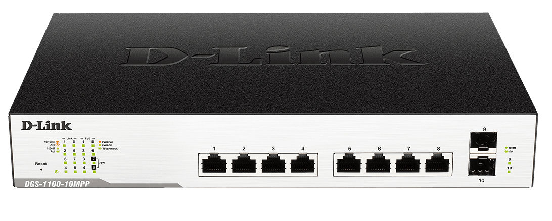 D-Link DGS-1100-10MP network switch Managed L2 Gigabit Ethernet (10/100/1000) Power over Ethernet (PoE) 1U Black