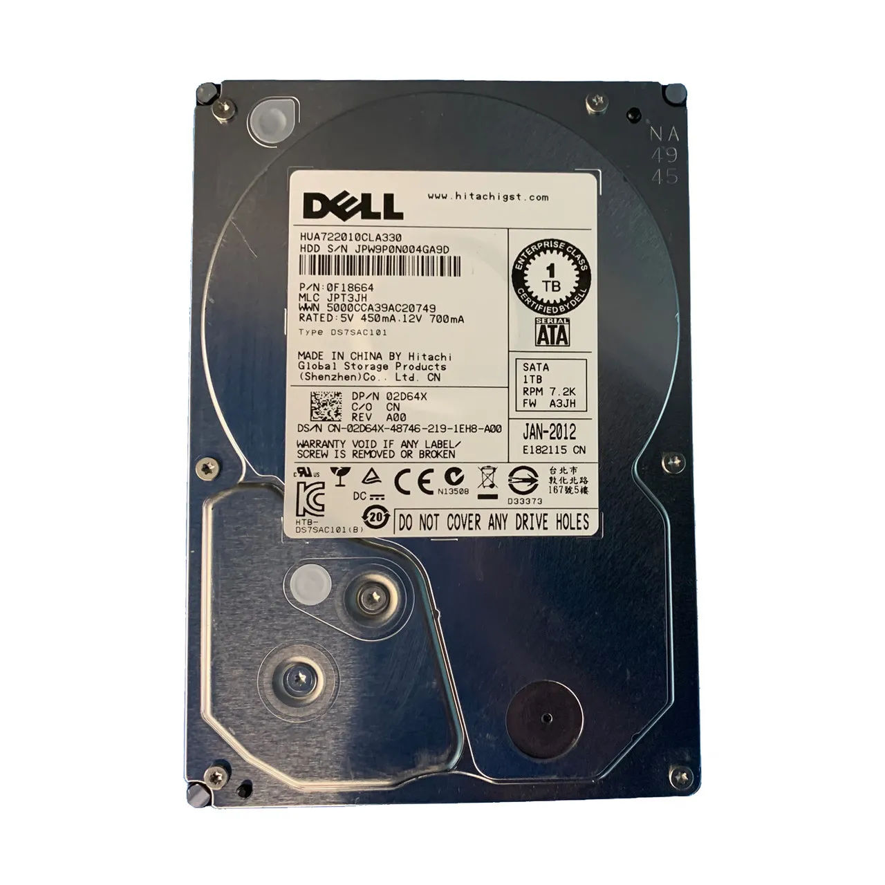 2D64X - Dell 1TB 7200RPM SATA 3Gb/s 3.5-in Hard Drive