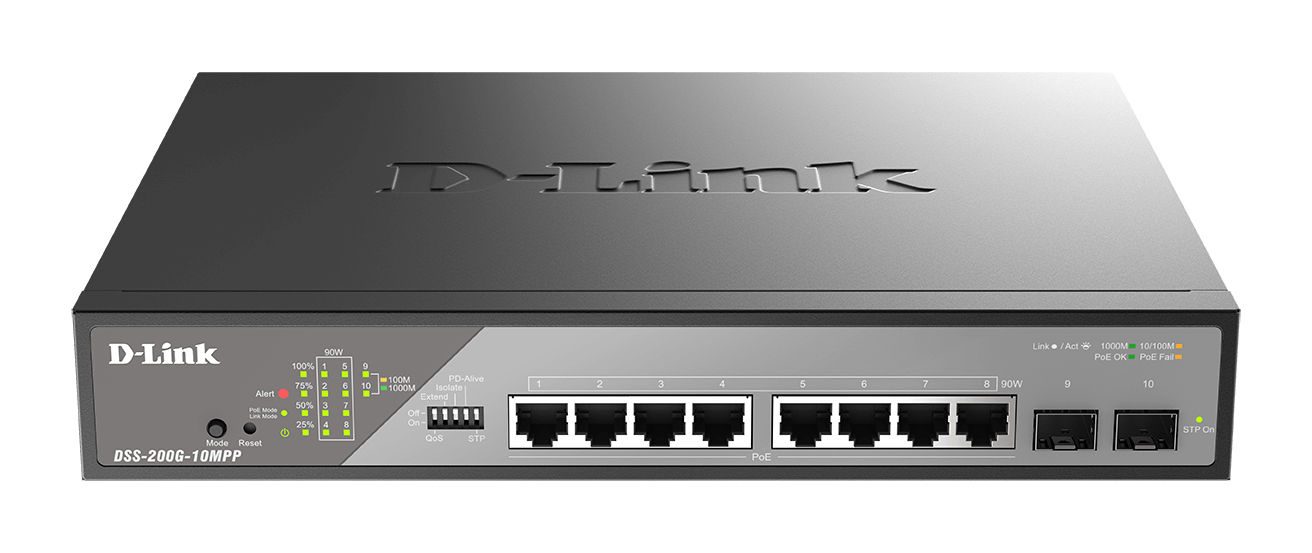D-Link DSS-200G-10MPP network switch Managed L2 Gigabit Ethernet (10/100/1000) Power over Ethernet (PoE) 1U Black, Grey