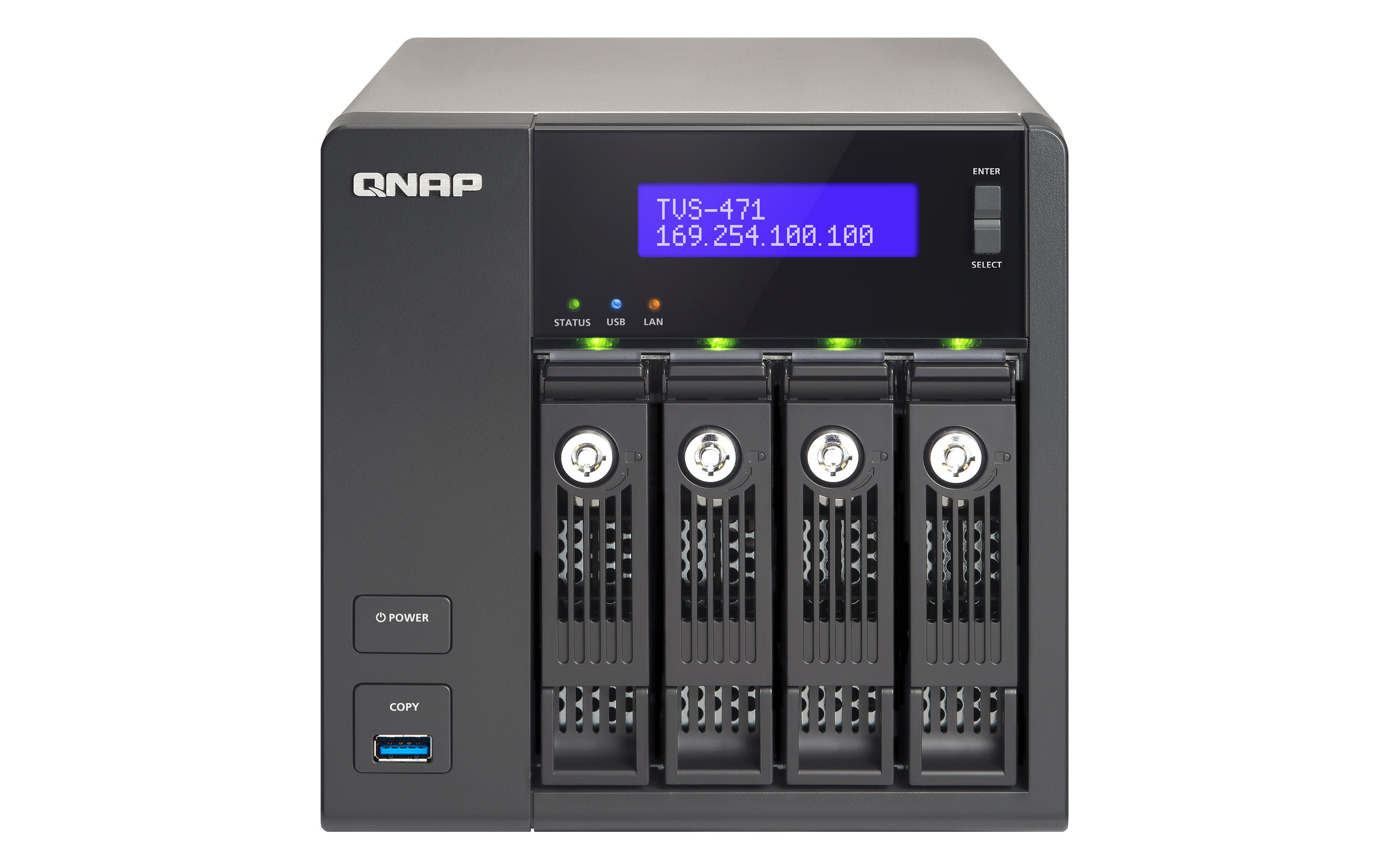 QNAP TVS-471-I3-4G NAS/storage server Tower Intel® Core™ i3 i3-4150 4 GB DDR3 0 TB QNAP Turbo System Black