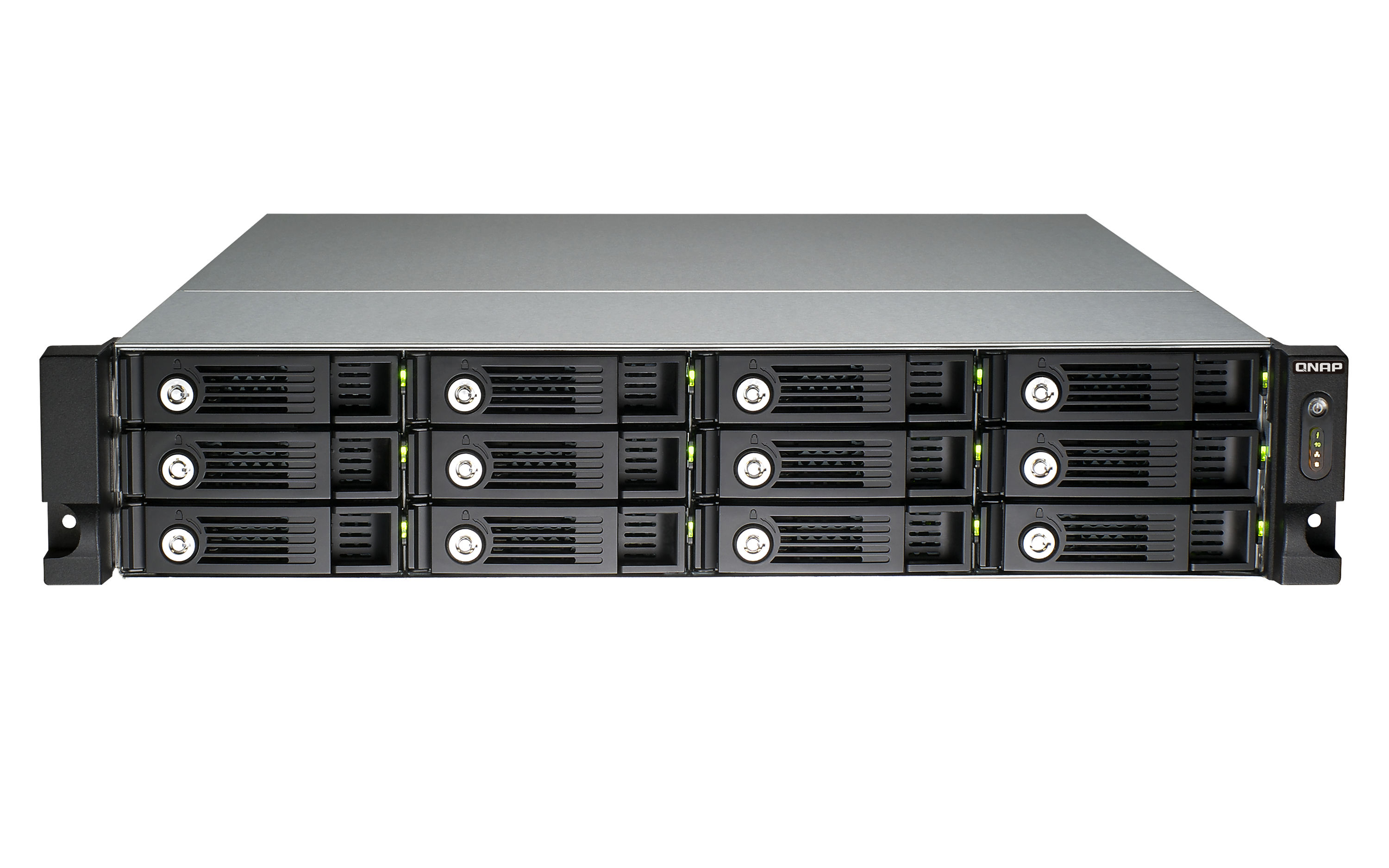 QNAP TVS-1271U-RP NAS/storage server Rack (2U) Intel® Core™ i3 i3-4150 8 GB DDR3 0 TB QNAP Turbo System Aluminium, Black