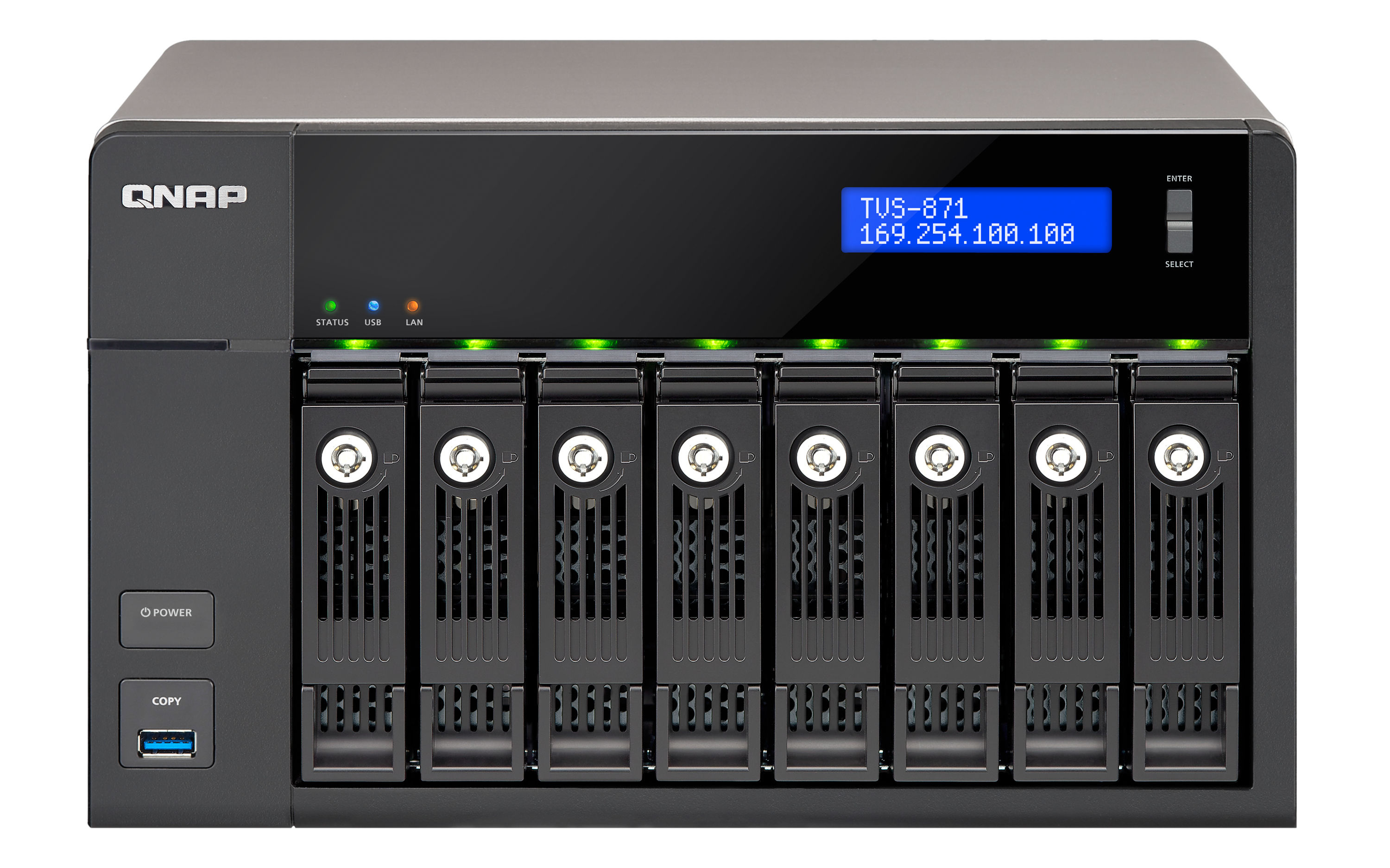 QNAP TVS-871 NAS Tower Intel® Core™ i5 i5-4590S 8 GB DDR3 0 TB HDD+SSD QNAP Turbo System Black