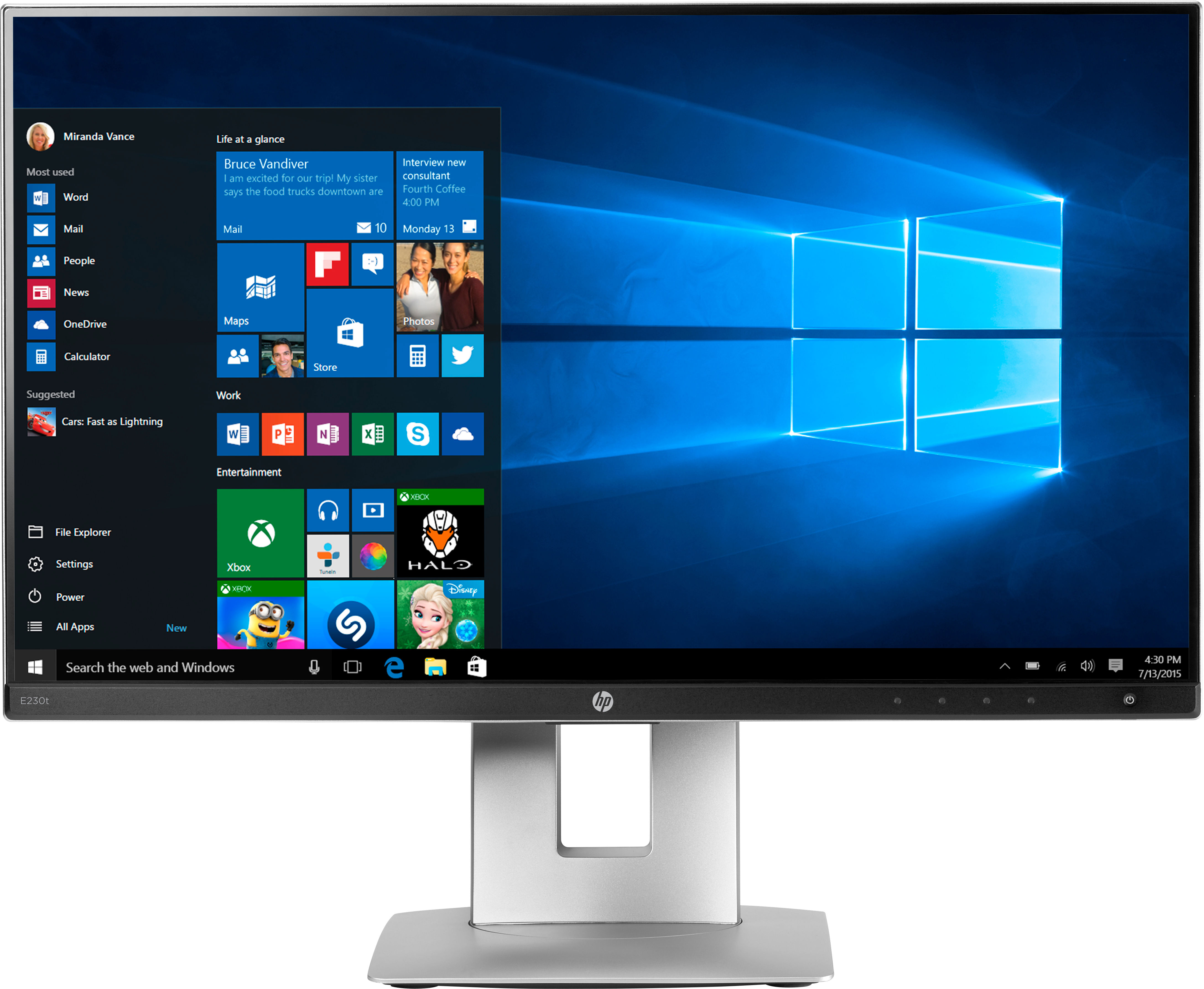 HP E230t computer monitor 58.4 cm (23") 1920 x 1080 pixels Full HD LED Touchscreen Table Black, Silver