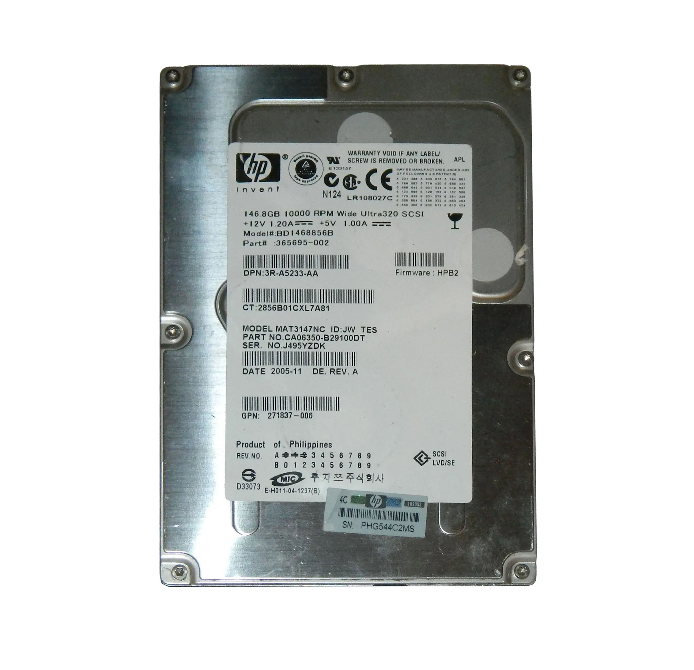 365695-002 - HP 146GB 10000RPM SCSI 320MB/s 3.5-in Hard Drive
