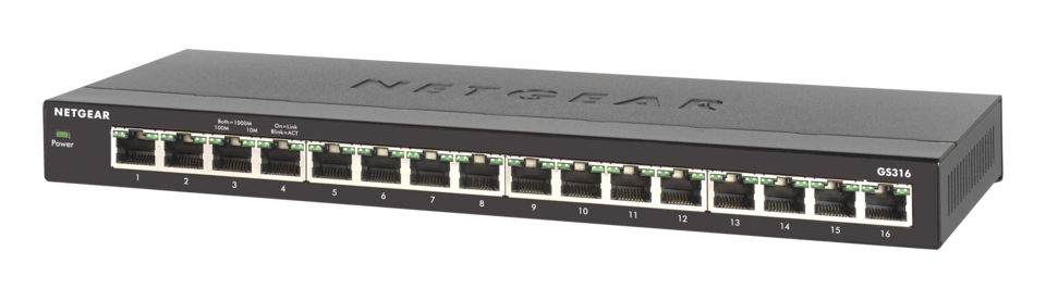 NETGEAR GS316-100NAS network switch Unmanaged L2 Gigabit Ethernet (10/100/1000) Black