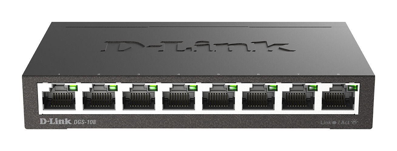 D-Link DGS-108 network switch Unmanaged L2 Gigabit Ethernet (10/100/1000) Desktop Black