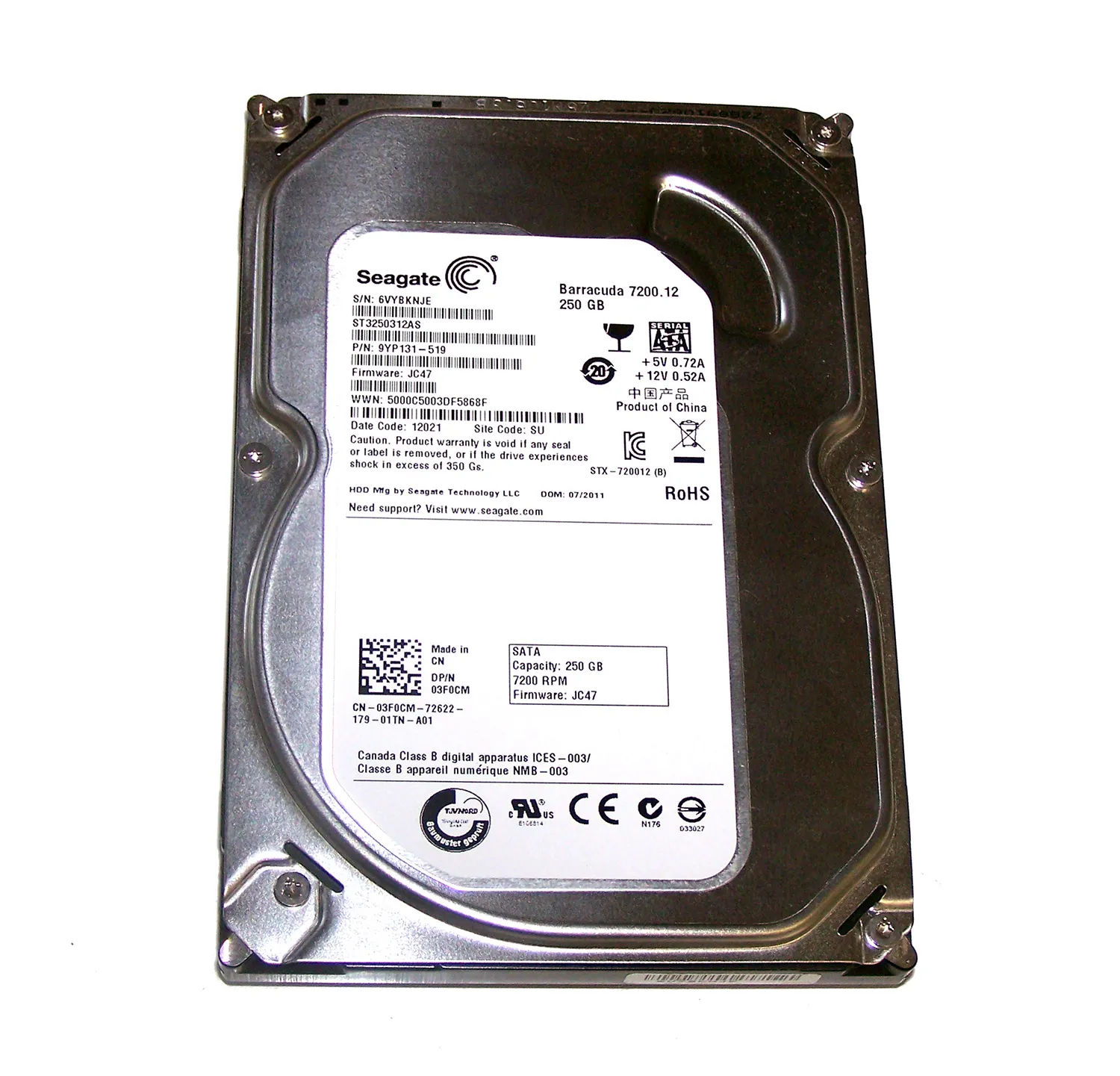 3F0CM - Dell 250GB 7200RPM SATA 3Gb/s 3.5-in Hard Drive