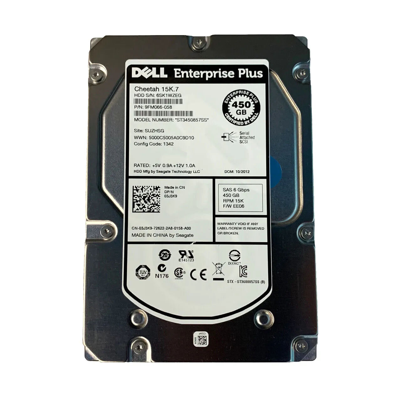 3J3K9 - Dell 450GB 15000RPM SAS 6Gb/s 3.5-in HDD with Tray
