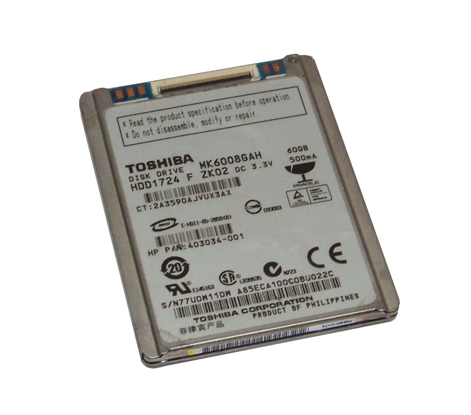 403034-001 - HP 60GB 4200RPM Ultra ATA/100 ZIF 2MB 1.8-inch HDD