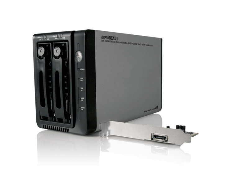 StarTech.com 3.5in eSATA USB Dual External Hard Drive Enclosure w/ SATA Controller Black, Silver 3.5"