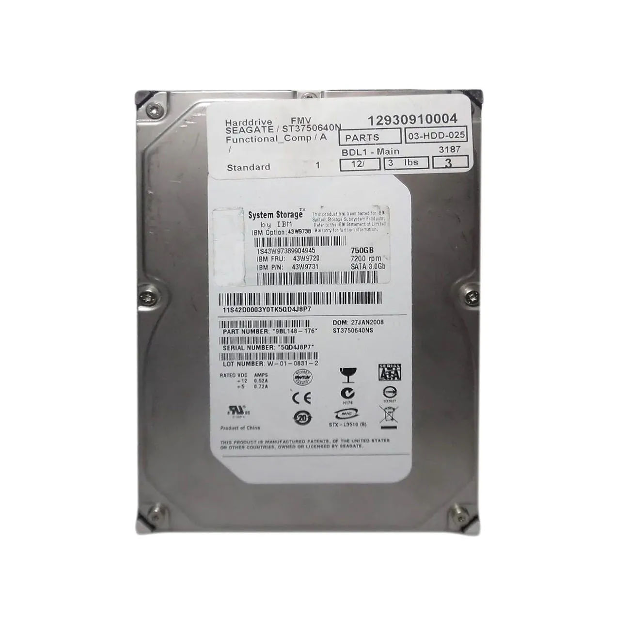 43W9720 - IBM 750GB 7200RPM SATA 3Gb/s 3.5-in Hard Drive