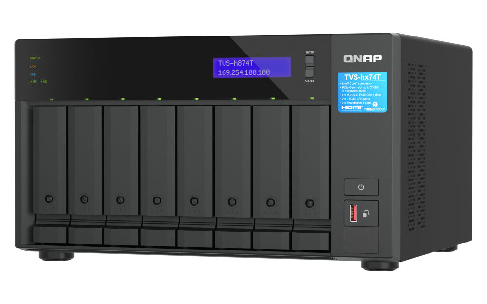 QNAP TVS-h874T NAS Tower Intel® Core™ i7 32 GB DDR4 0 TB QuTS hero Black