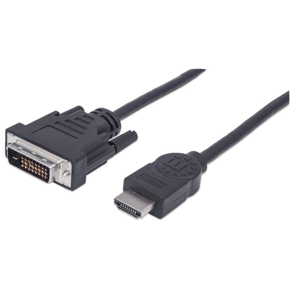 Manhattan HDMI to DVI-D 24+1 Cable, 1.8m, Male to Male, Black, Dual Link, Compatible with DVD-D, Lifetime Warranty, Equivalent to HDMIDVIMM6