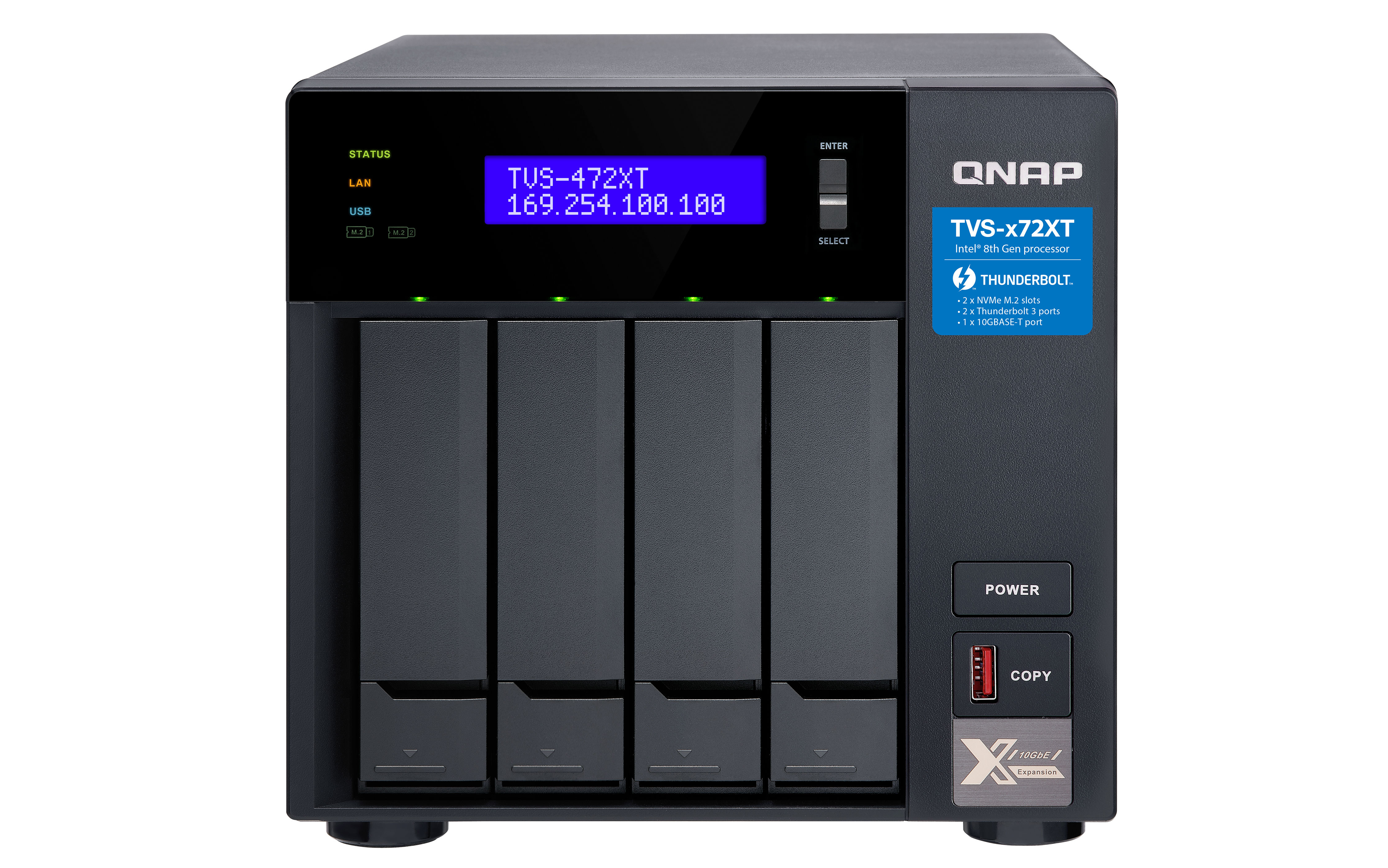 QNAP TVS-472XT NAS Tower Intel® Pentium® 4 GB DDR4 0 TB QNAP QTS Black