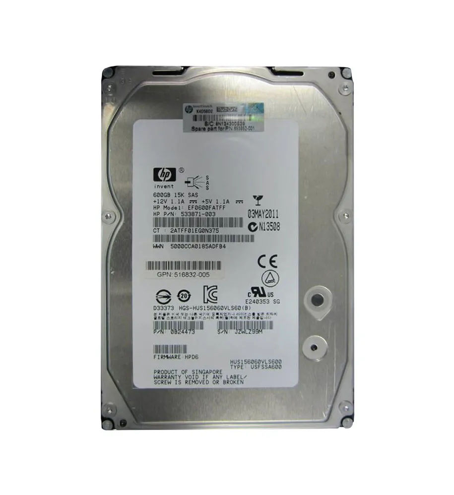 516832-005 - HP 600GB 15000RPM SAS 6Gb/s 3.5-Inch Hard Drive