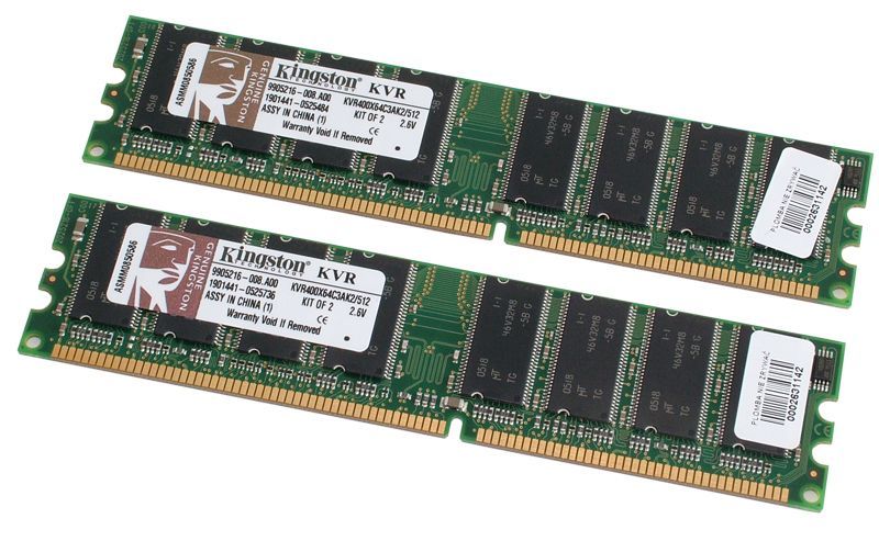 Kingston Technology ValueRAM 512MB 400MHz DDR Non-ECC CL3 (3-3-3) DIMM (Kit of 2) memory module 0.25 GB 184-pin DIMM