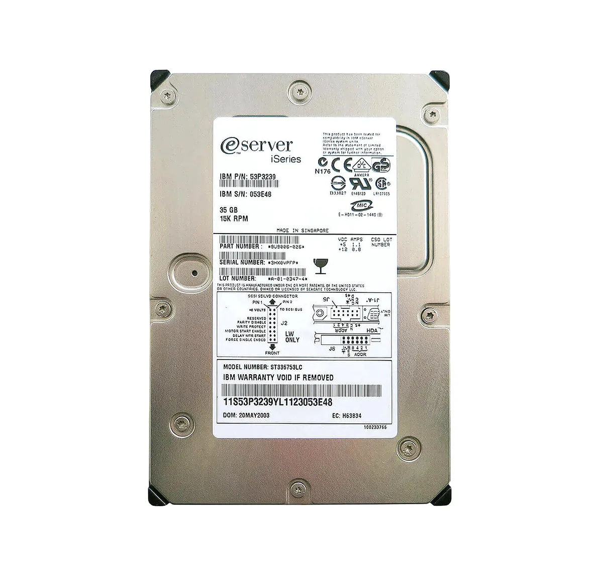 53P3239 - IBM 36GB 15000RPM SCSI 160MB/s 3.5-in Hard Drive