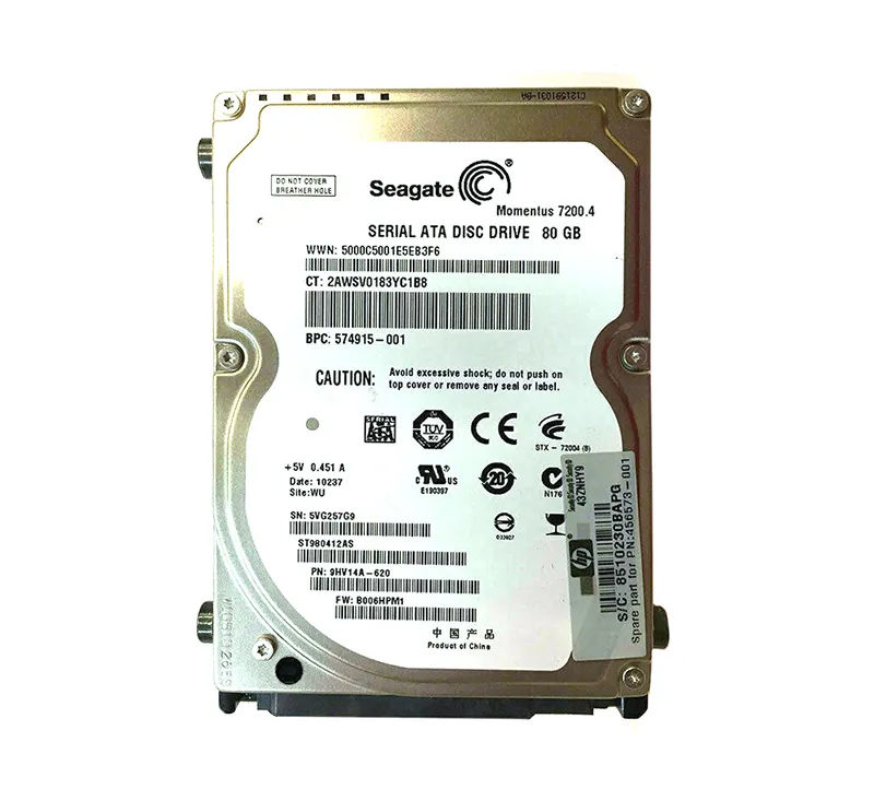 574915-001 - HP 80GB 7200RPM SATA 1.5Gb/s 2.5-in Hard Drive