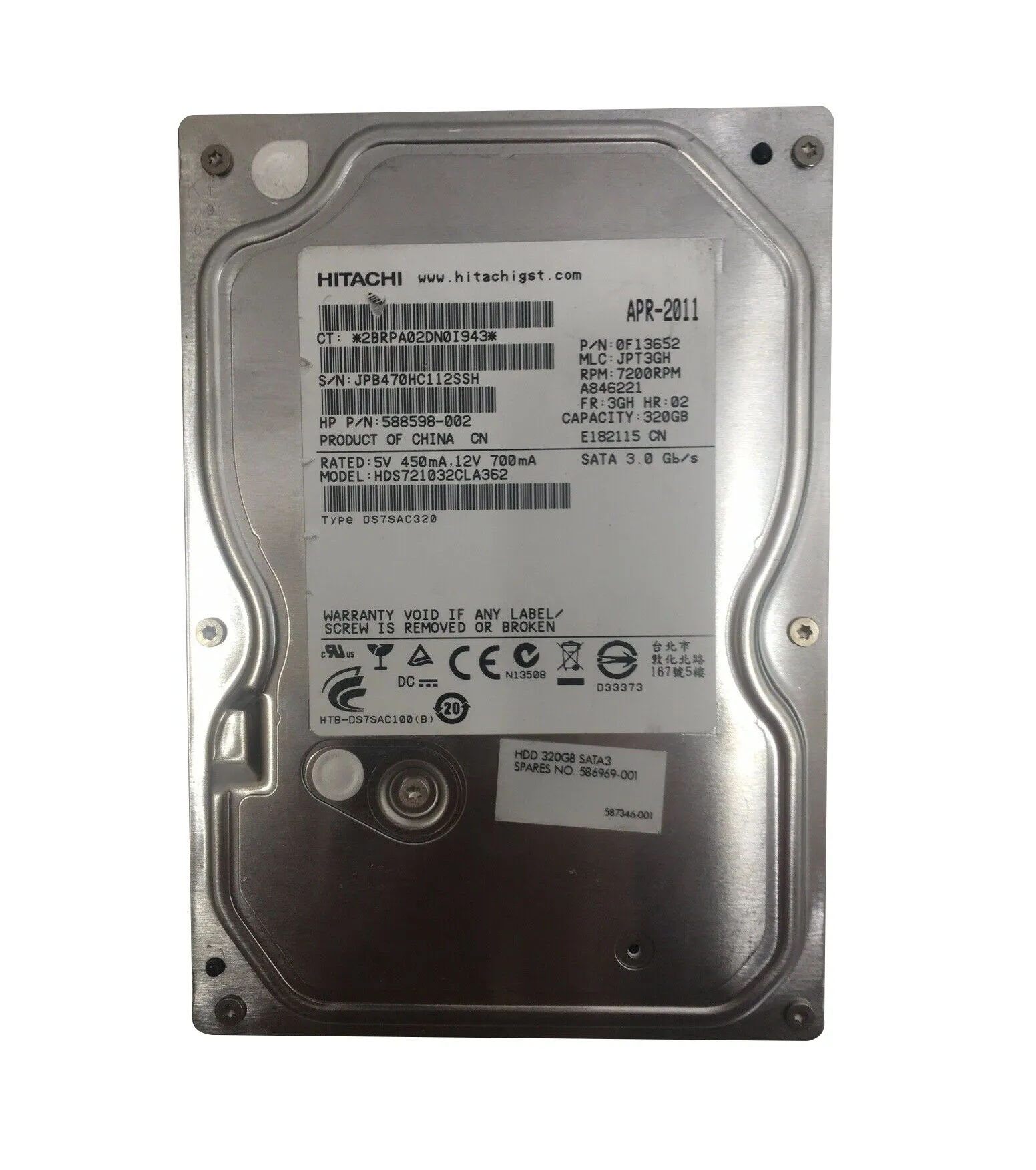 588598-002 - HP 320GB 7200RPM SATA 3Gb/s 3.5-in Hard Drive