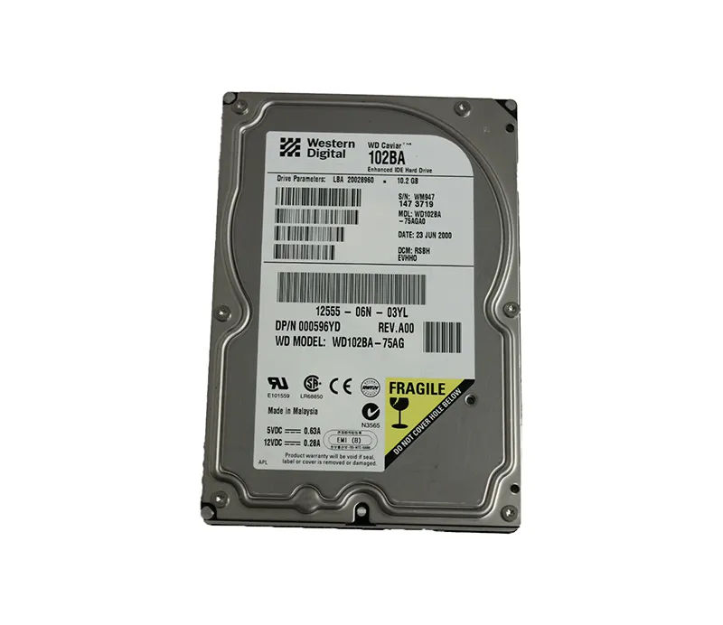 596YD - Dell 10.2GB 7.2K IDE Ultra ATA/66 (ATA-5) 2MB Cache 3.5" HDD