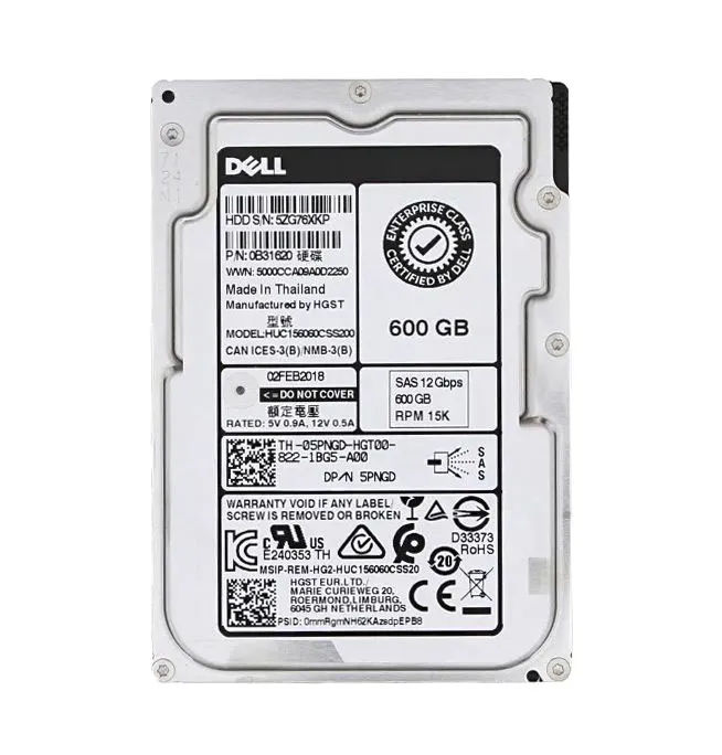 5PNGD - Dell 600GB 15000RPM SAS 2.5-Inch Hard Drive