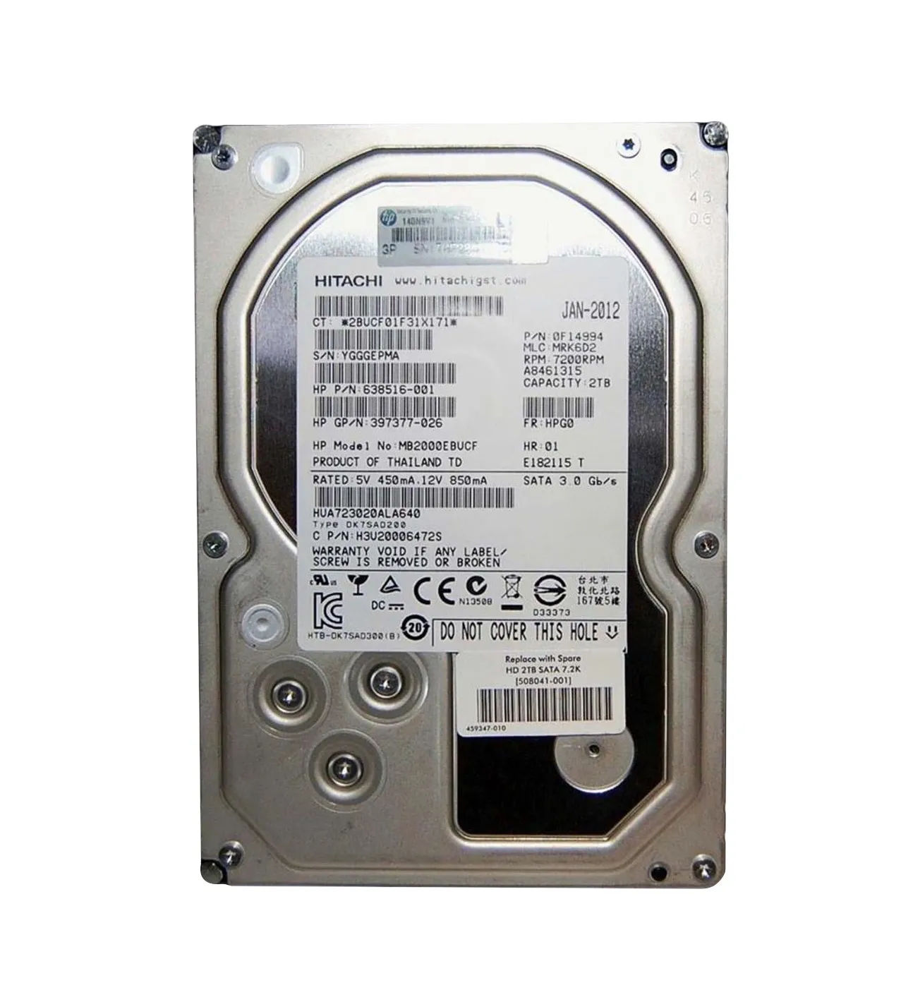 638516-001 - HP 2TB 7200RPM SATA 3Gb/s 3.5-in Hard Drive