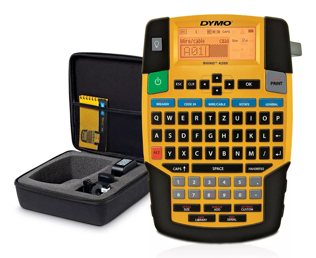 DYMO RHINO 4200 Industrial Label Maker Kit Case | QWERTY Keyboard & Time-Saving Hot Keys | Durable Label Printer for Job Sites and Heavy-Duty Labelling Jobs