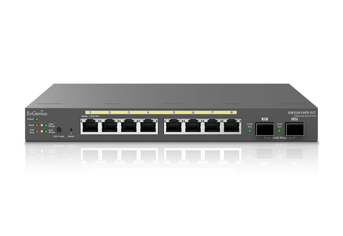 EnGenius Switch 8-port GbE PoE.af/at(+) 130W, 2xSFP Desktop wall-mountable
