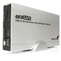 StarTech.com InfoSafe 3.5" USB 2.0 Hard Drive Enclosure with Card Reader & USB Hub Silver