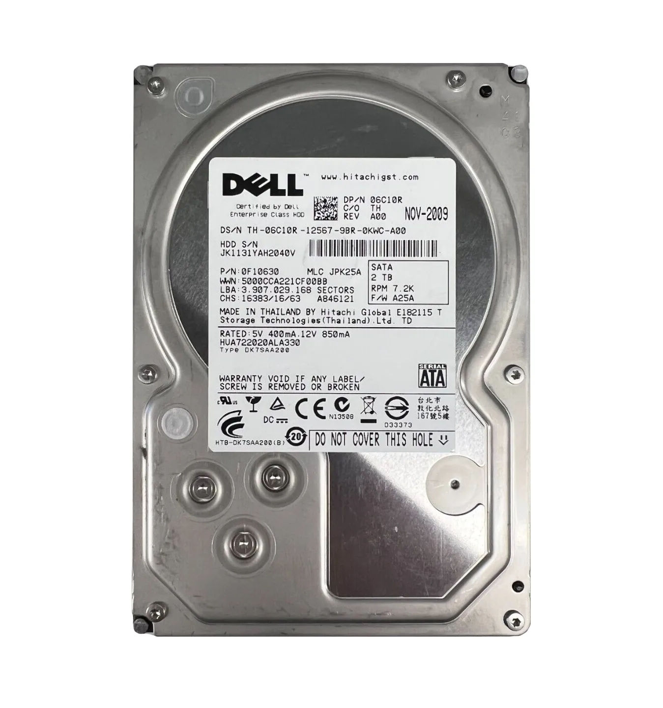 6C10R - Dell 2TB 7200RPM SATA 3Gb/s 3.5-in Hard Drive
