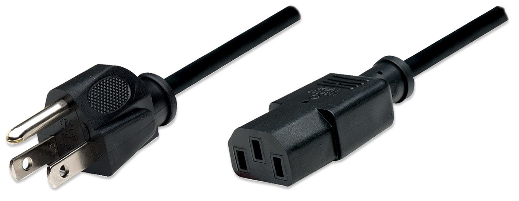 Manhattan Power Cord/Cable, US 2-pin plug (NEMA 5-15) to C13 Female (kettle lead), 1.8m, Black, Polybag