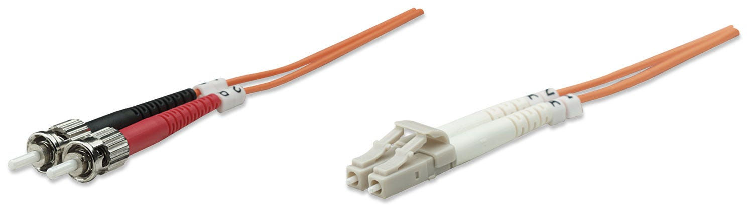Intellinet Fiber Optic Patch Cable, OM2, LC/ST, 2m, Orange, Duplex, Multimode, 50/125 µm, LSZH, Fibre, Lifetime Warranty
