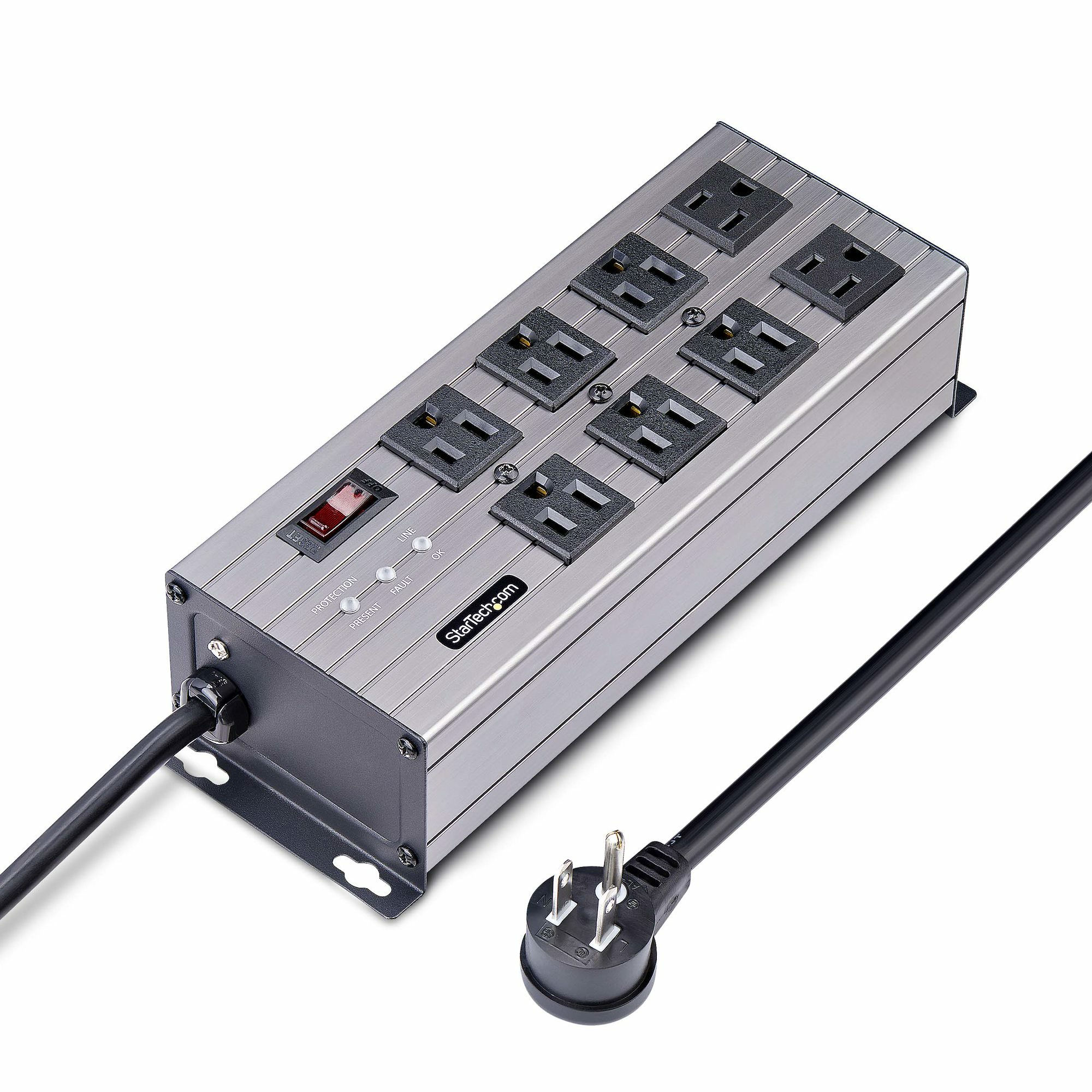 StarTech.com 8-Outlet Industrial Power Strip 125V/15A, EMI/RFI Isolation, Surge Protection, Mountable PDU, 12ft/3.6m Power Cord, NEMA 5-15P/R, UL Listed