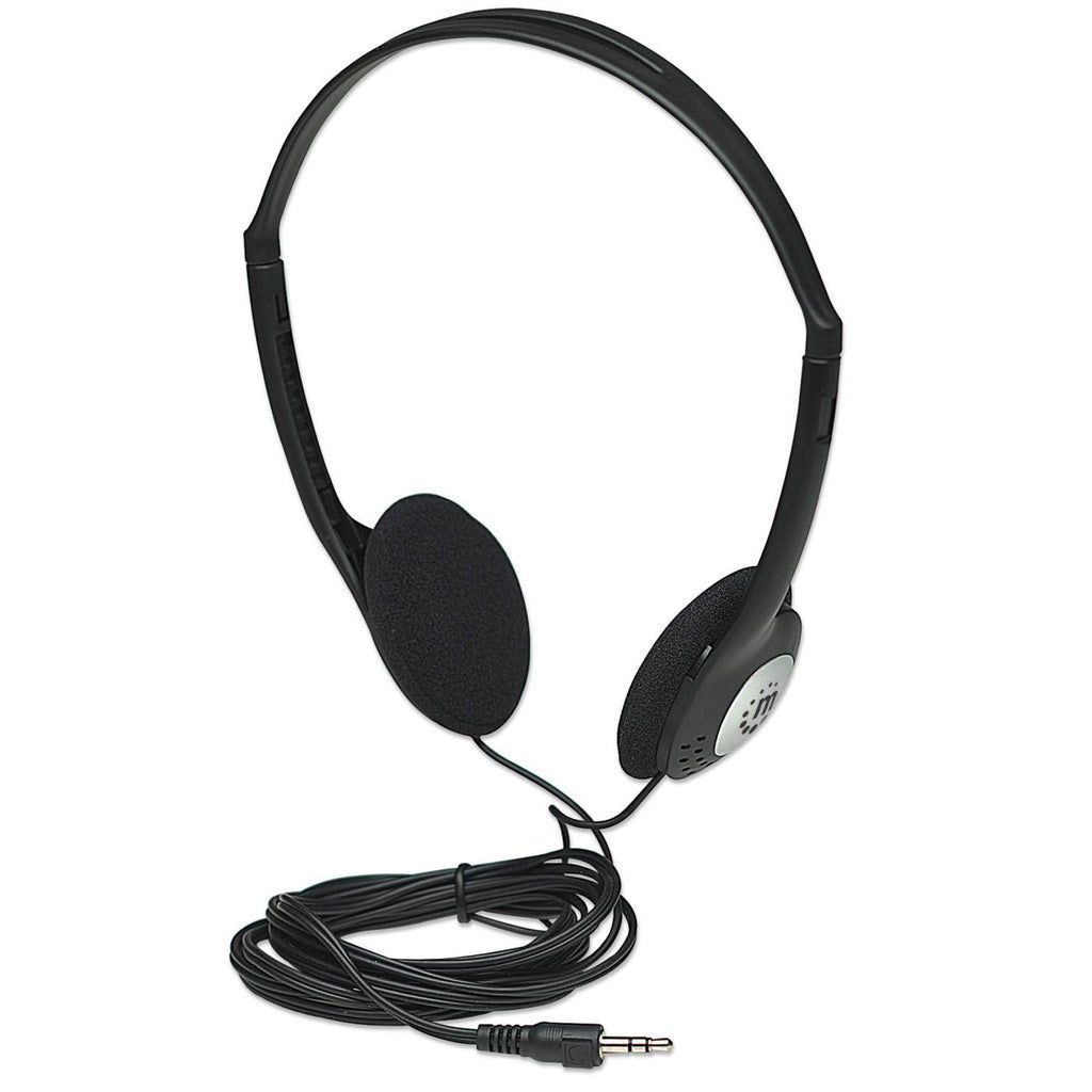 Manhattan Stereo On-Ear Headphones (3.5mm), Adjustable Split Headband, Foam Earpads, Speaker 80W max, Standard 3.5mm stereo jack/plug for audio output, cable 2.2m, Black, Three Year Warranty
