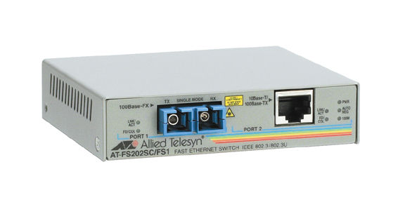 Allied Telesis 2 Port Fast Ethernet Speed/Media Converting Switch, EU power cord network media converter 100 Mbit/s