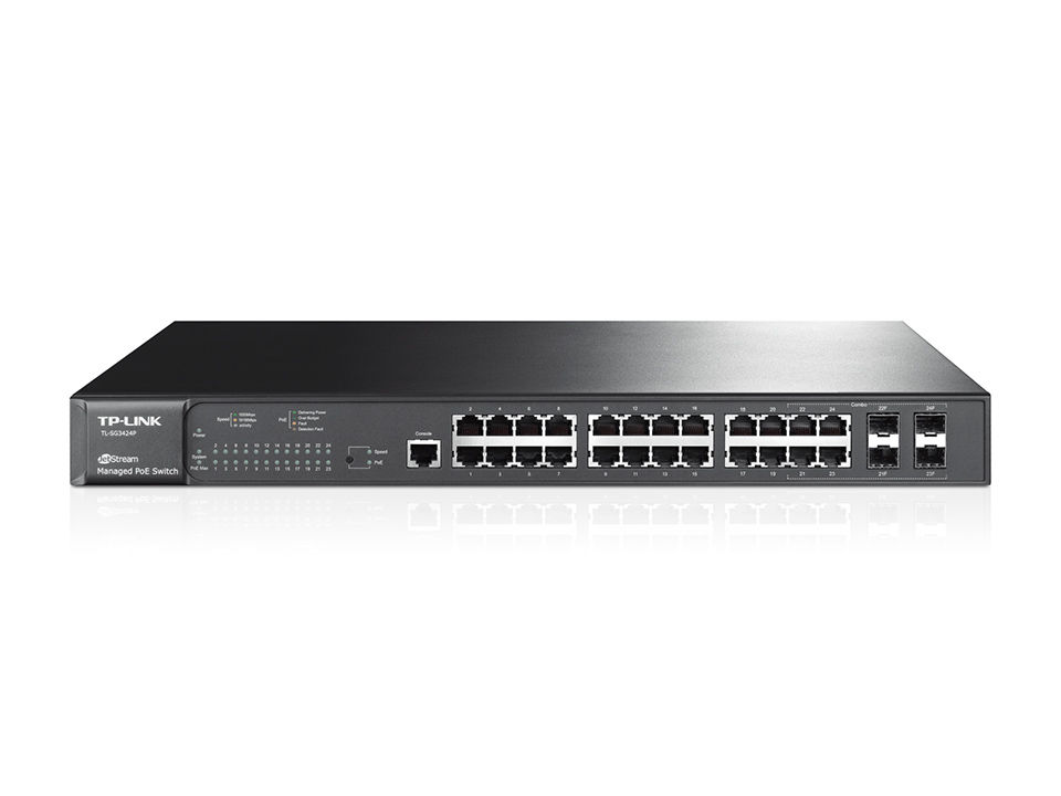 TP-Link TL-SG3424P network switch Managed L2 Gigabit Ethernet (10/100/1000) Power over Ethernet (PoE) 1U Black