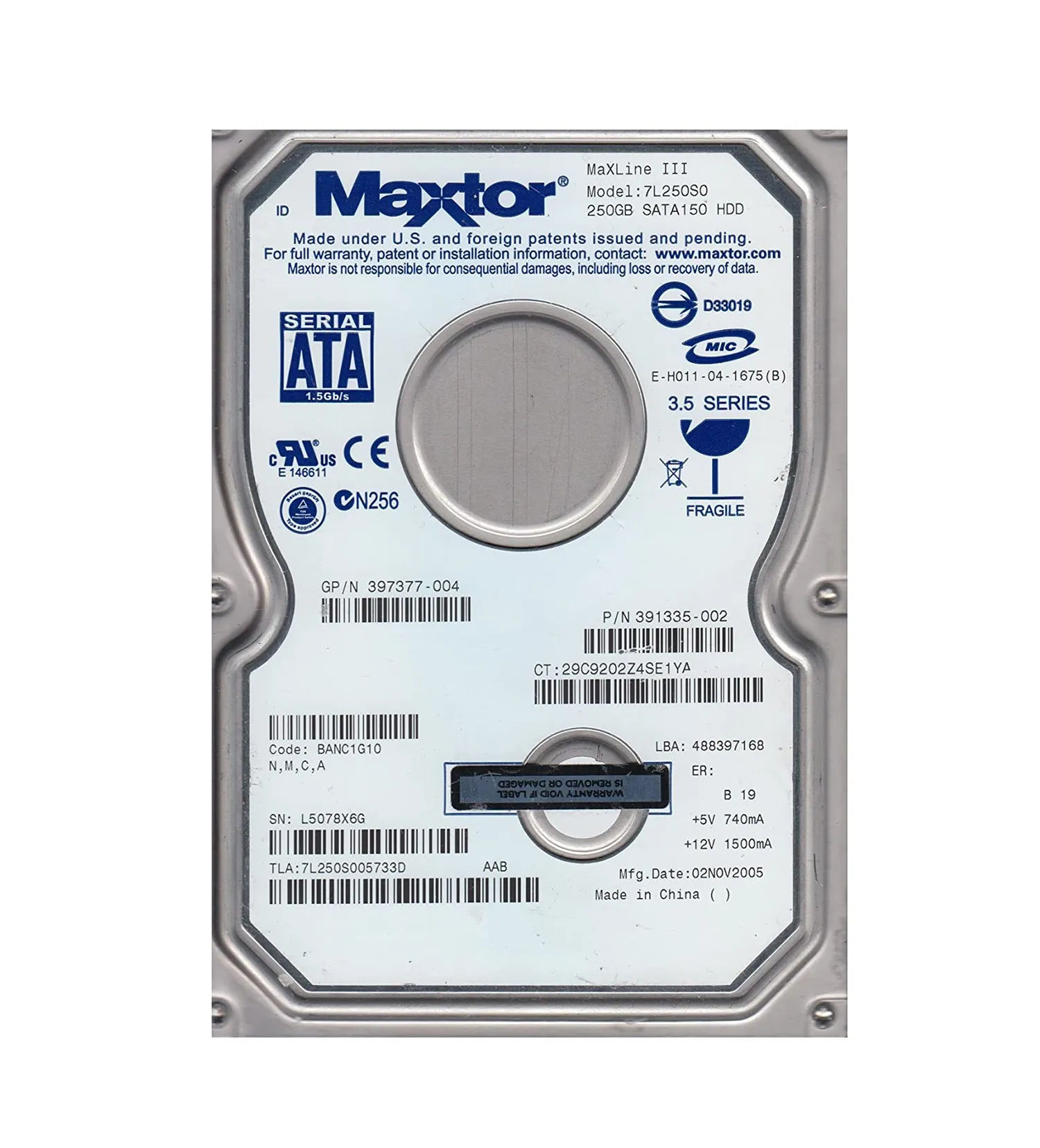 7L250S0 - Maxtor 250GB 7200RPM SATA 1.5Gb/s 3.5-in Hard Drive