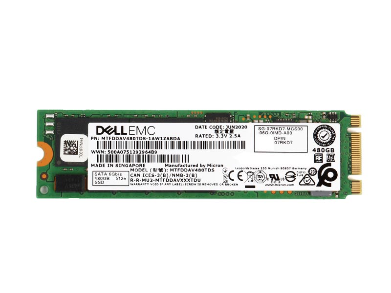 7RKD7 - Dell 480GB SATA Triple-Level Cell M.2 2280 Solid State Drive
