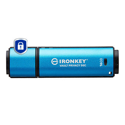 Kingston Technology IronKey 16GB USB-C Vault Privacy 50C AES-256 Encrypted, FIPS 197