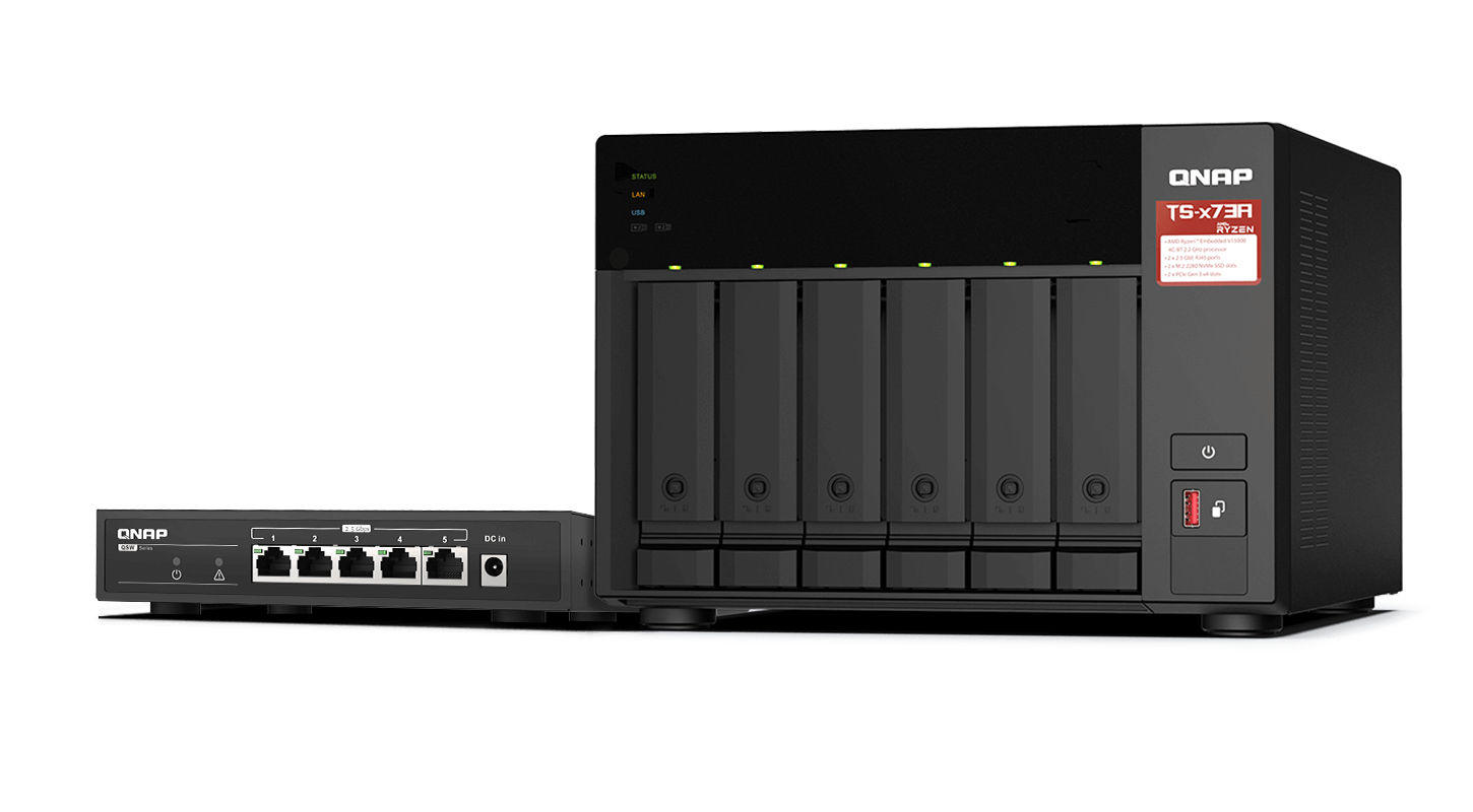 QNAP TS-673A-SW5T NAS Tower Ryzen Embedded V1500B 8 GB DDR4 0 TB QNAP QTS Black