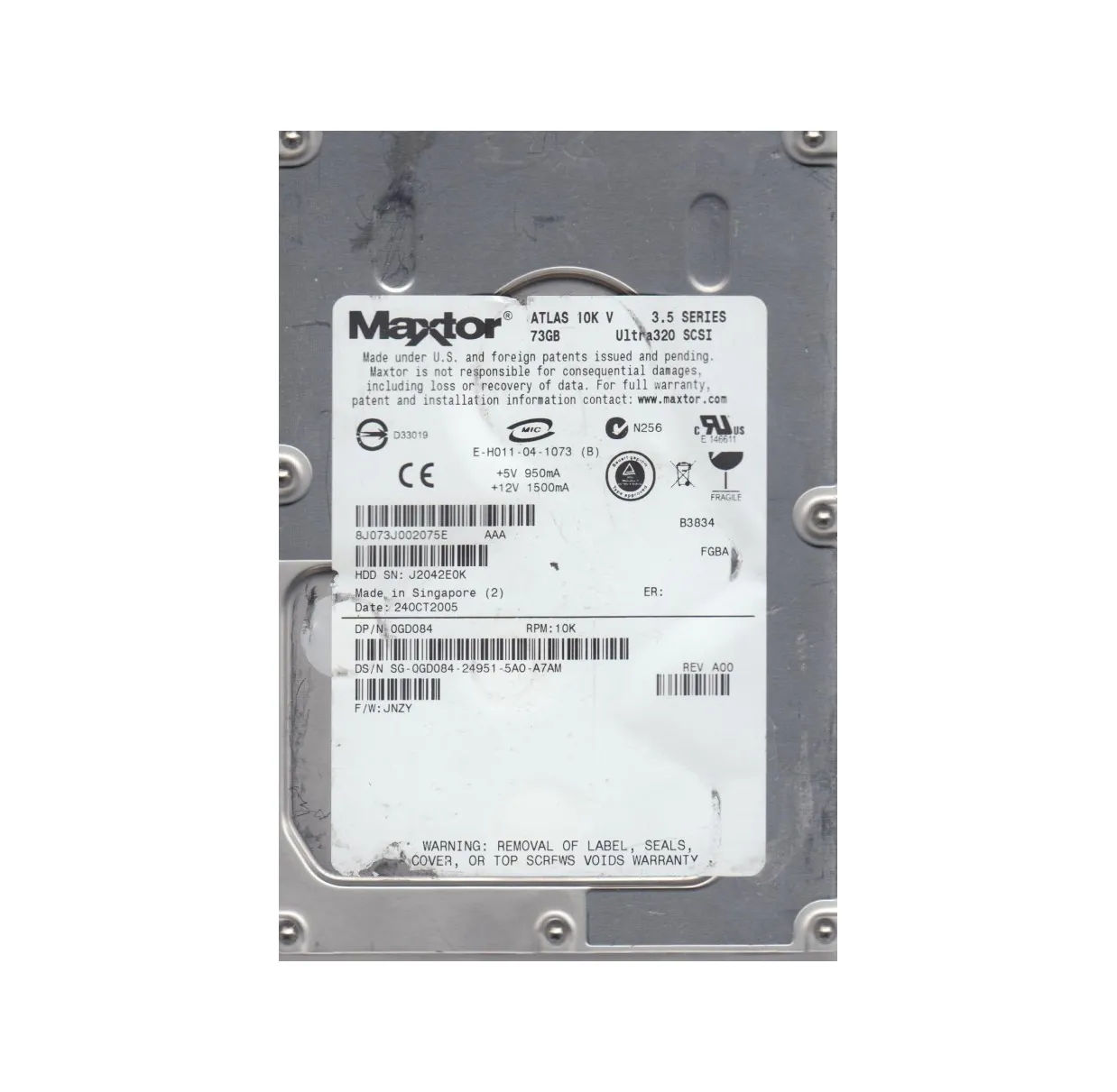 8J073J0 - Maxtor Atlas 73GB 10000RPM SCSI 3.5-Inch Hard Drive
