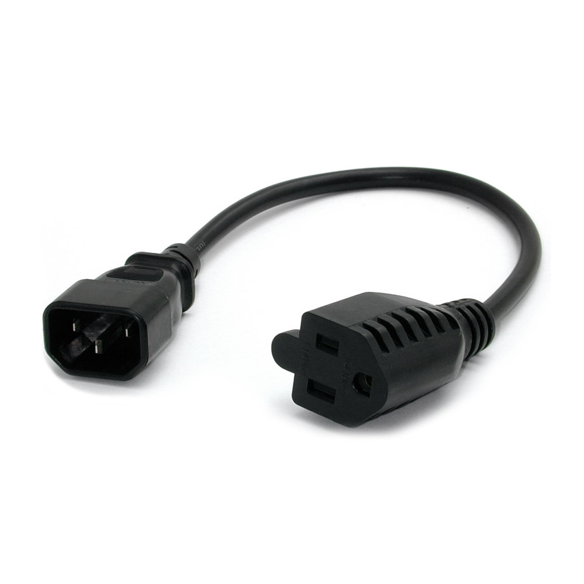 StarTech.com 1ft (30cm) Power Extension Cord, IEC 320 C14 to NEMA 5-15R, 10A 125V, 18AWG, Black Computer Power Extension Cord, AC Outlet Extension Cable for Power Supplies/PDUs/ Network Equipment, UL Listed