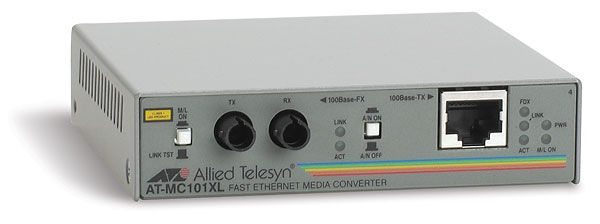 Allied Telesis Fast Ethernet 100BASE-TX to 100BASE-FX (ST) MMF (2km), Stand-Alone Media Converter network media converter 100 Mbit/s