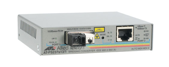 Allied Telesis 10/100TX FE to 100FX (SC) SMF standalone media & rate converter network media converter 100 Mbit/s