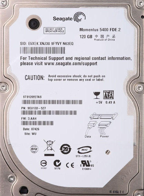 Seagate Momentus 5400 FDE.2 SATA 120GB internal hard drive 5400 RPM 8 MB 2.5" Serial ATA