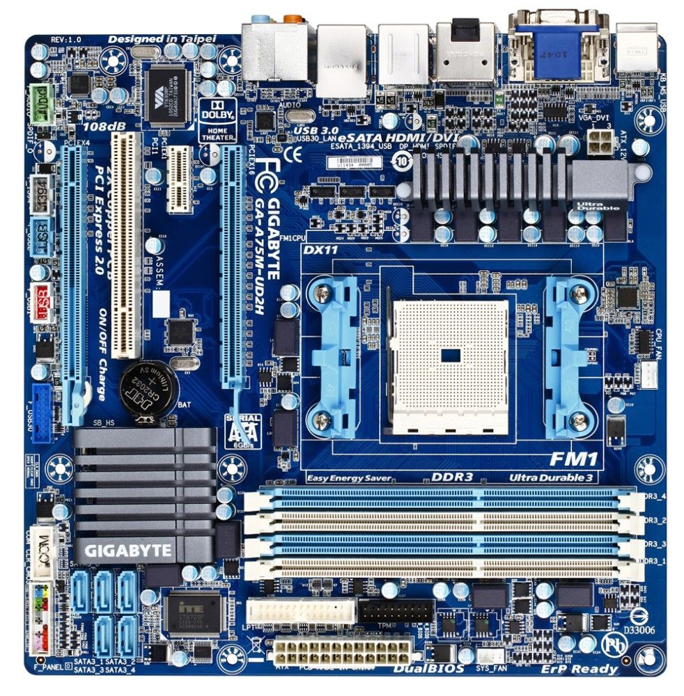 GIGABYTE GA-A75M-UD2H motherboard AMD A75 Socket FM1 micro ATX