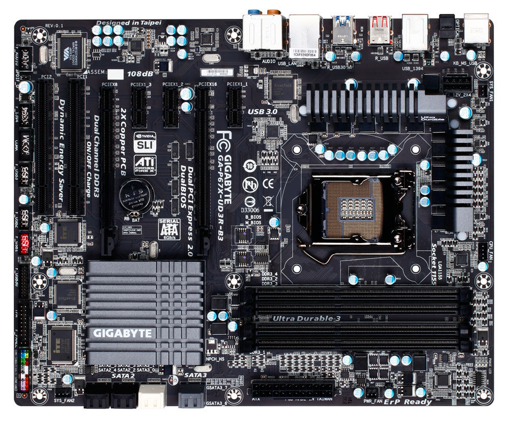 GIGABYTE GA-P67X-UD3R-B3 motherboard Intel® P67 LGA 1155 (Socket H2) ATX