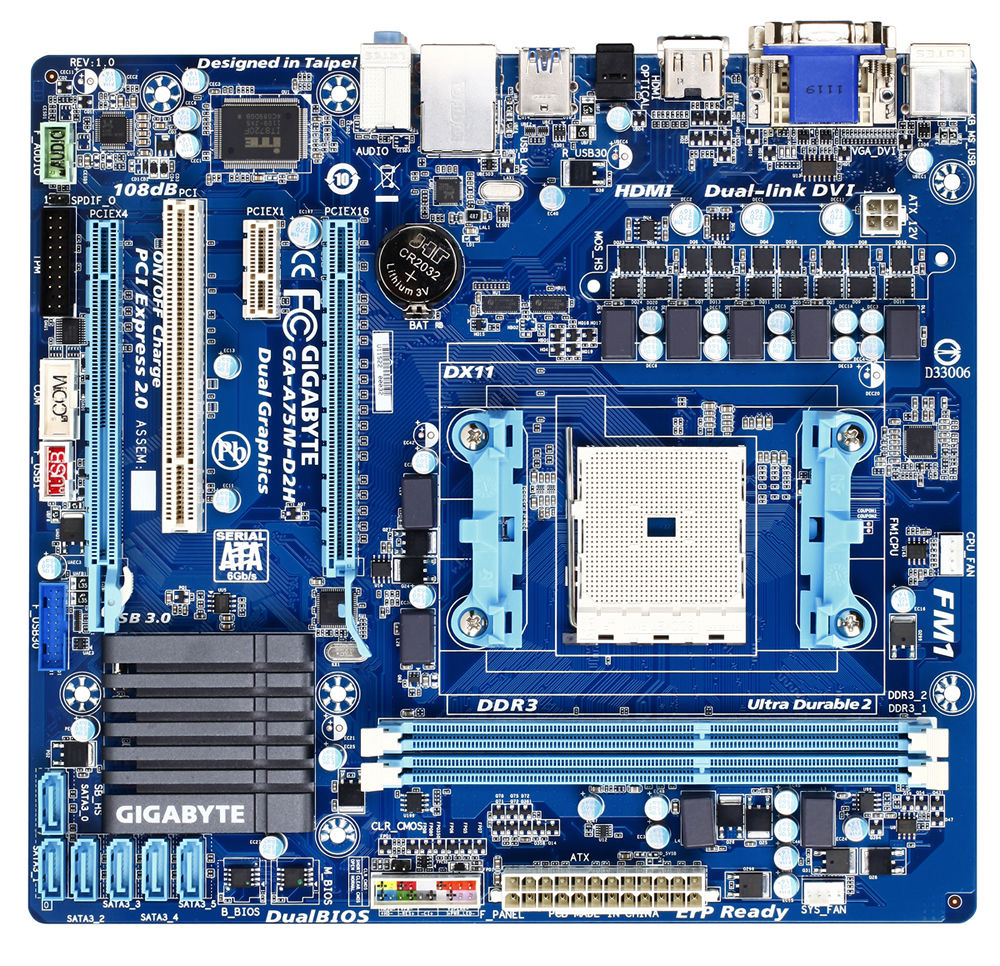 GIGABYTE GA-A75M-D2H motherboard AMD A75 Socket FM1 micro ATX