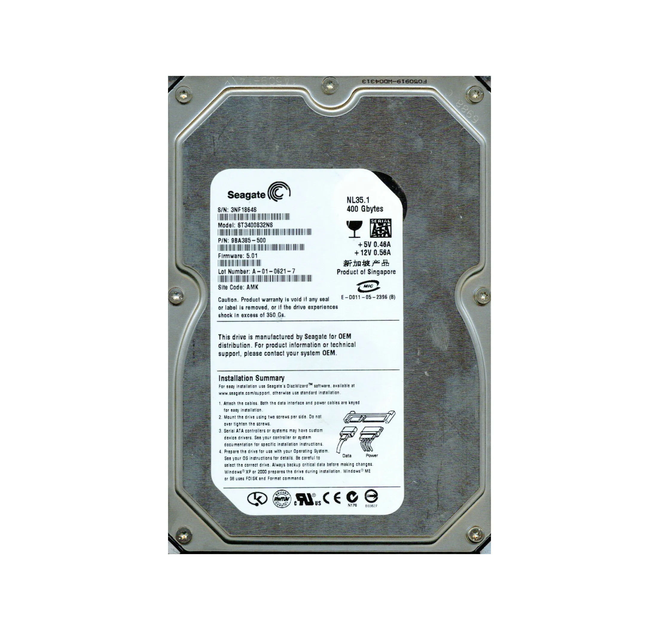 9BA385-500 - Seagate 400GB 7200RPM SATA 1.5Gb/s 3.5-in Hard Drive